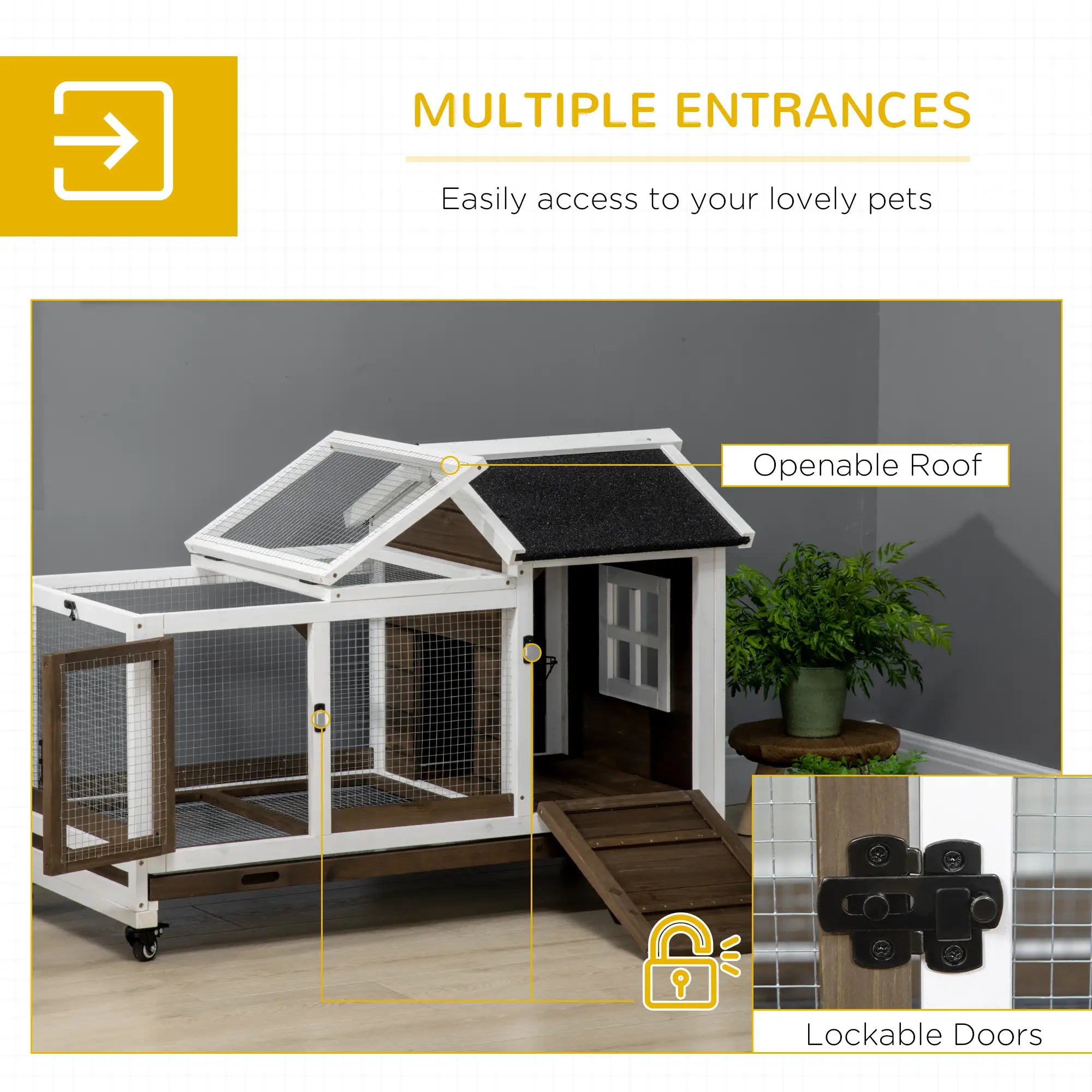 Rabbit Cage with Wheels, Ramp, Run, Tray, Indoor Outdoor Rabbit Hutch at Gallery Canada