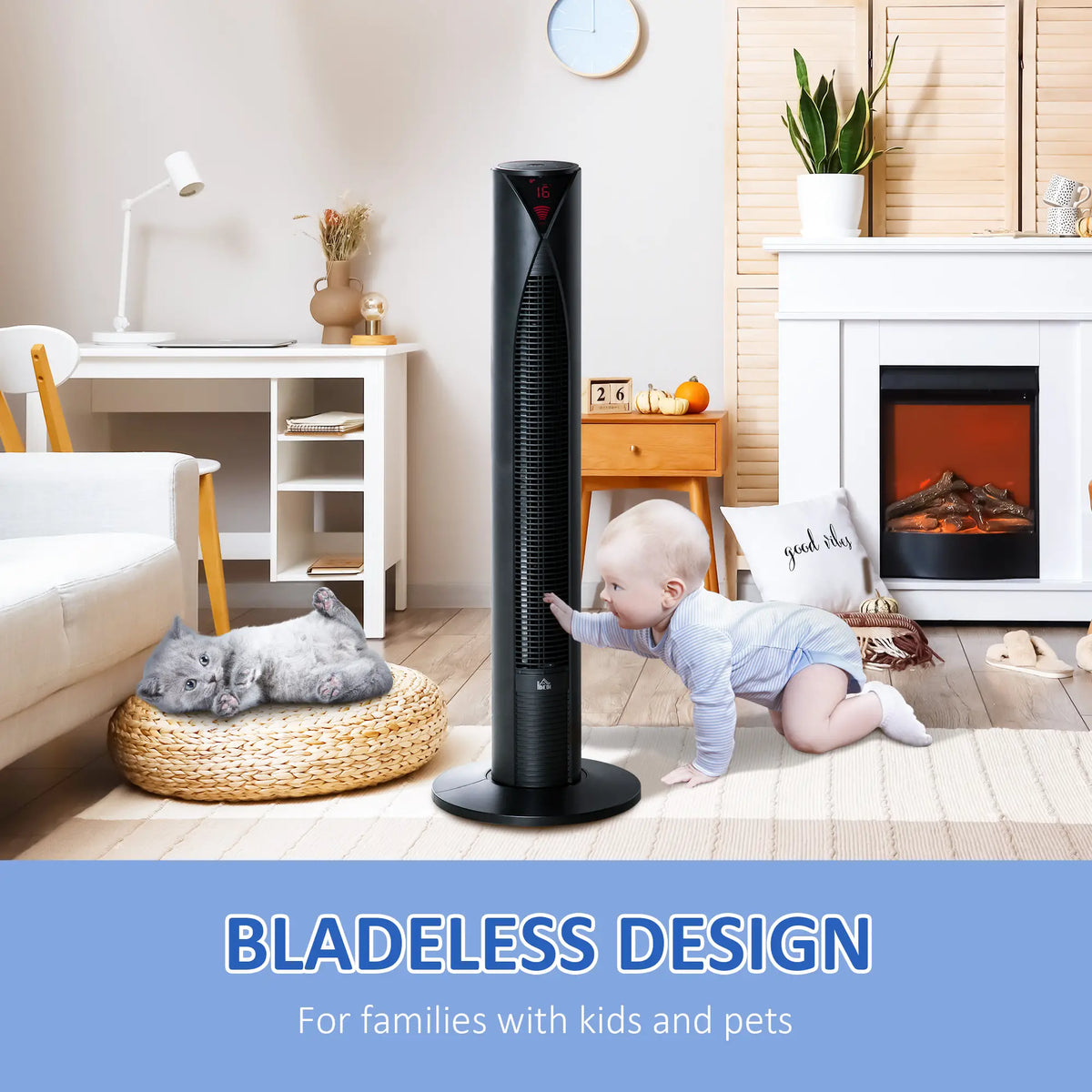 Freestanding Tower Fan, 3 Speed, 12h Timer, Oscillating, LED Panel, Remote, Black Tower Fans at Gallery Canada