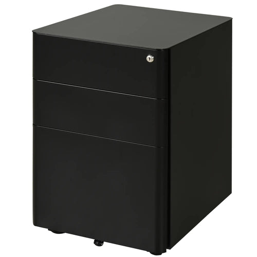3 Drawer Metal Filing Cabinet, Mobile with Wheels, Black
