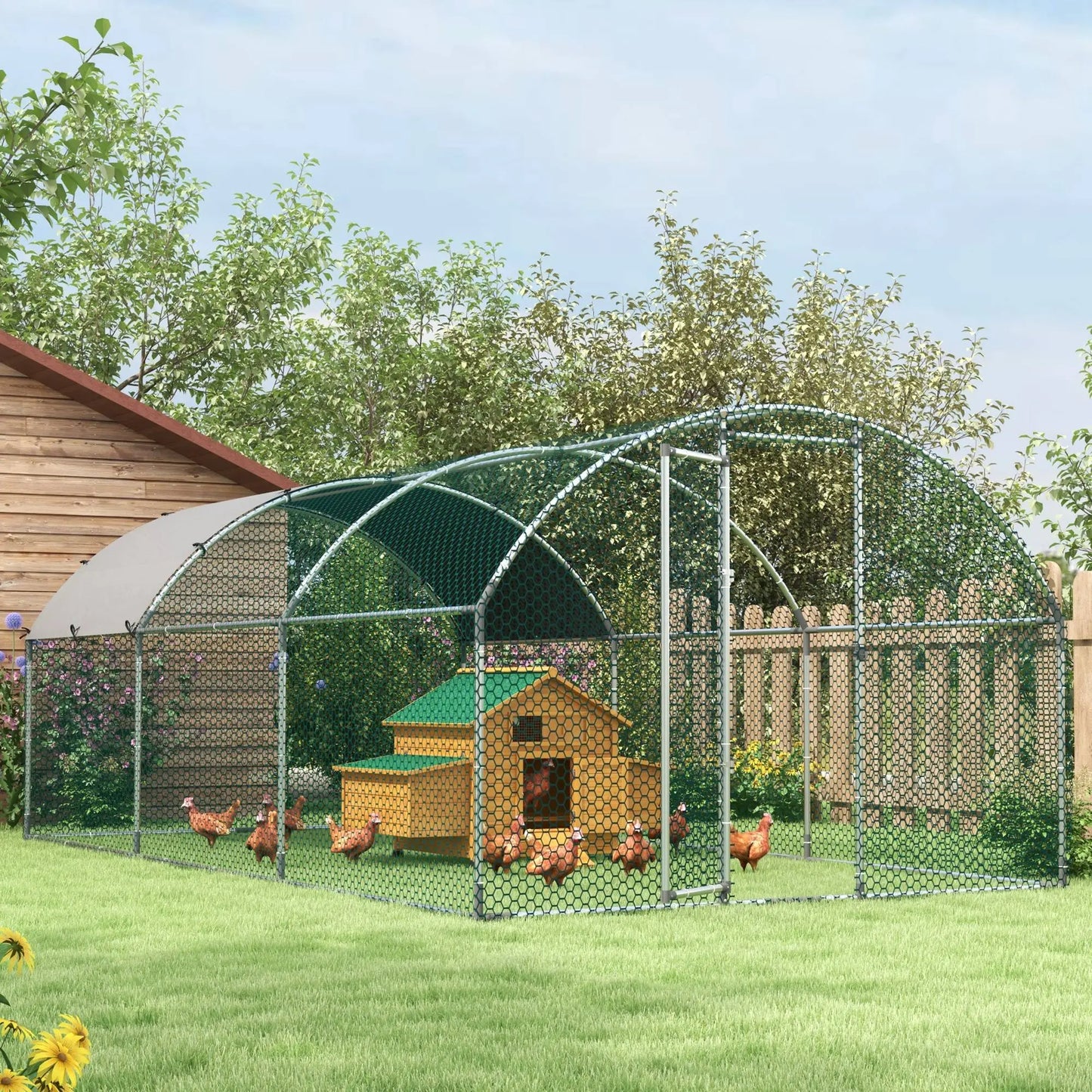Large Metal Chicken Coop, Walk-in Enclosure, Poultry Hen Run, Rabbit Hutch, 9.2' x 18.7' x 6.5', Silver Chicken Coops at Gallery Canada