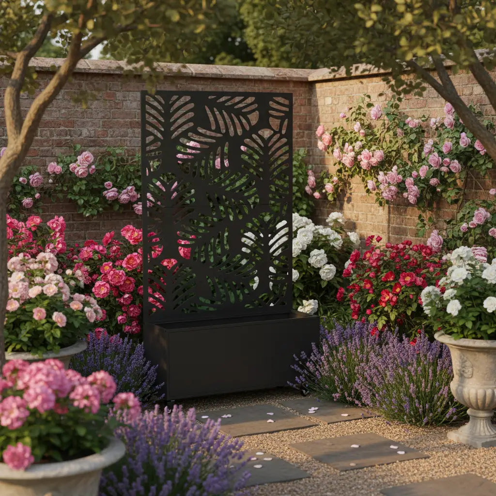 Metal Planter Box With Trellis, Raised Garden Bed With Monstera Leaf Cut-Out Galvanized Planter Boxes at Gallery Canada