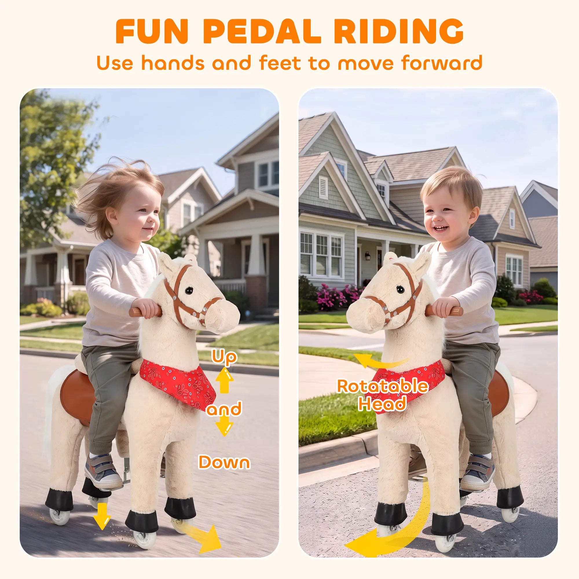 Kids Ride On Horse Toy, Plush Pony, Light Brown Rocking Horses at Gallery Canada