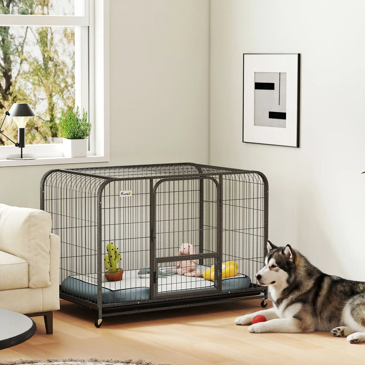 48 Inch Heavy Duty Dog Crate, Large Metal Cage, Lockable Wheels, Removable Tray Dog Cages & Crates at Gallery Canada