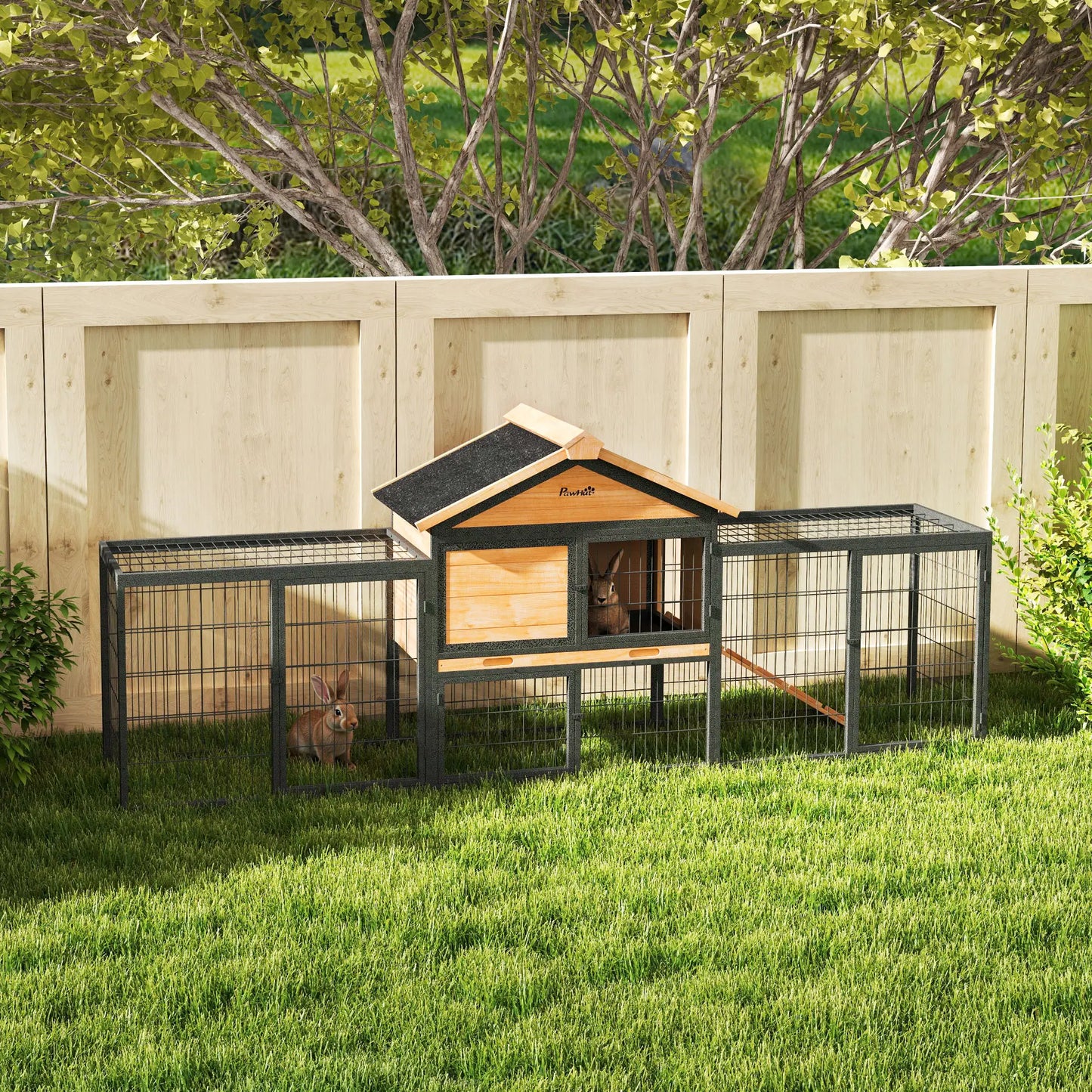 85"L Large Wooden Rabbit Hutch, Outdoor Bunny Cage With Run Box, Yellow Rabbit Hutch at Gallery Canada