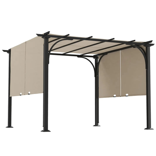 10x10 Outdoor Pergola Patio Canopy, Steel Frame, Beige Pergolas Beige, Black at Gallery Canada