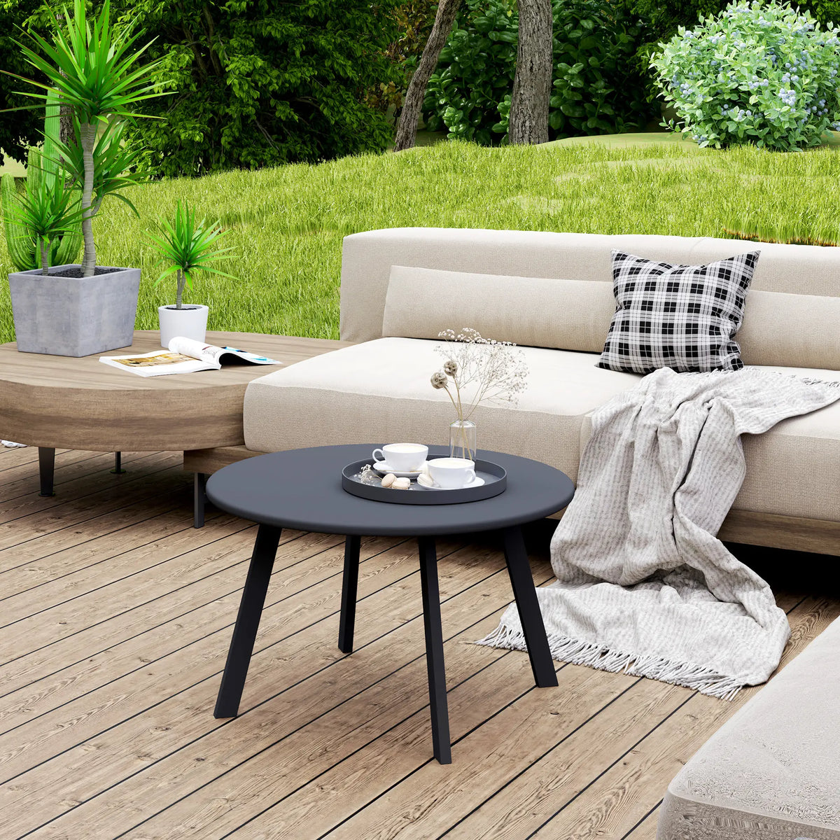 Round Outdoor Side Table, Metal Frame, Non-Slip Foot Pads, Black Patio Side Tables at Gallery Canada