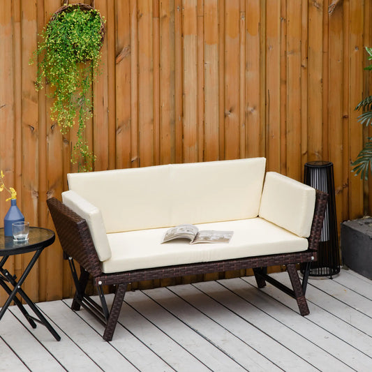 Convertible Rattan Sofa Bed Chaise Lounge With Cushion, Brown Patio Furniture Sets Cream and Brown at Gallery Canada