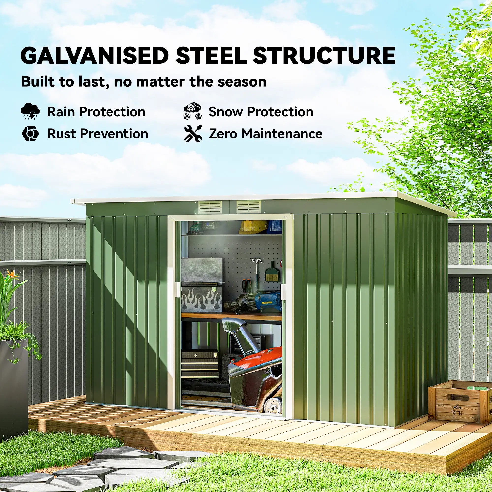 9' x 4' Metal Garden Storage Shed, with Foundation Kit, Light Green Sheds at Gallery Canada