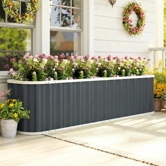 Galvanized Raised Garden Bed, Deep Rot Planter Box, 7' x 2' x 2', Dark Grey Galvanized Planter Boxes Dark Grey at Gallery Canada