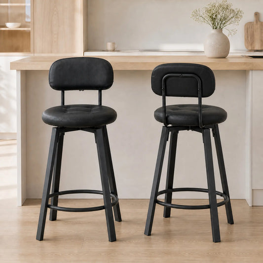 Upholstered Bar Stools Set Of 2, With Footrest And Backrest, Black
