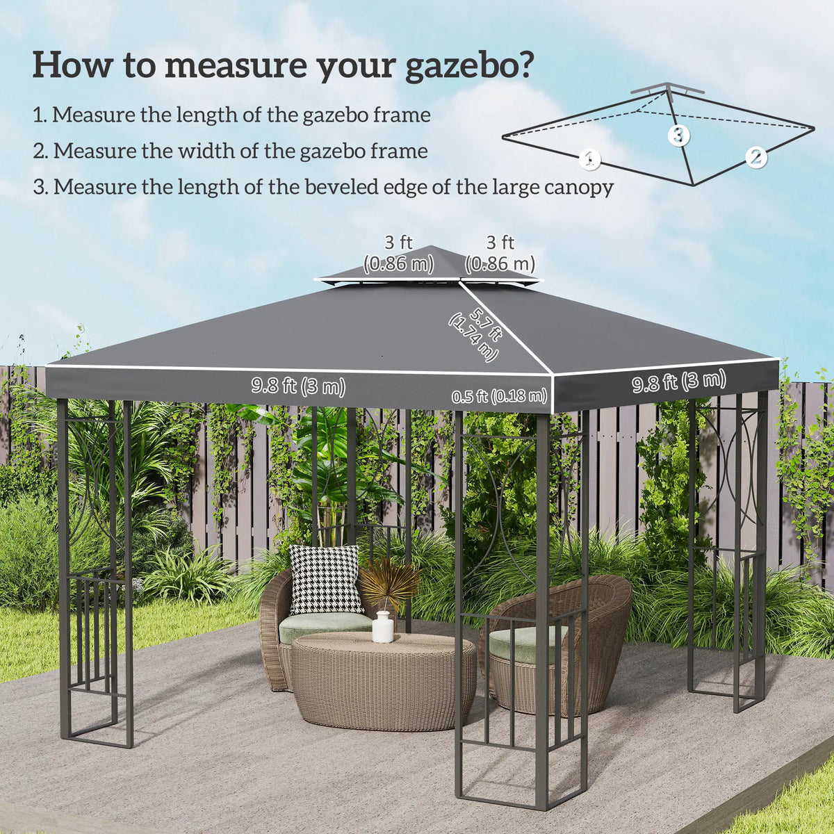 10' x 10' Square 2-Tier Gazebo Canopy Cover, Dark Grey Gazebo Canopy Replacement at Gallery Canada