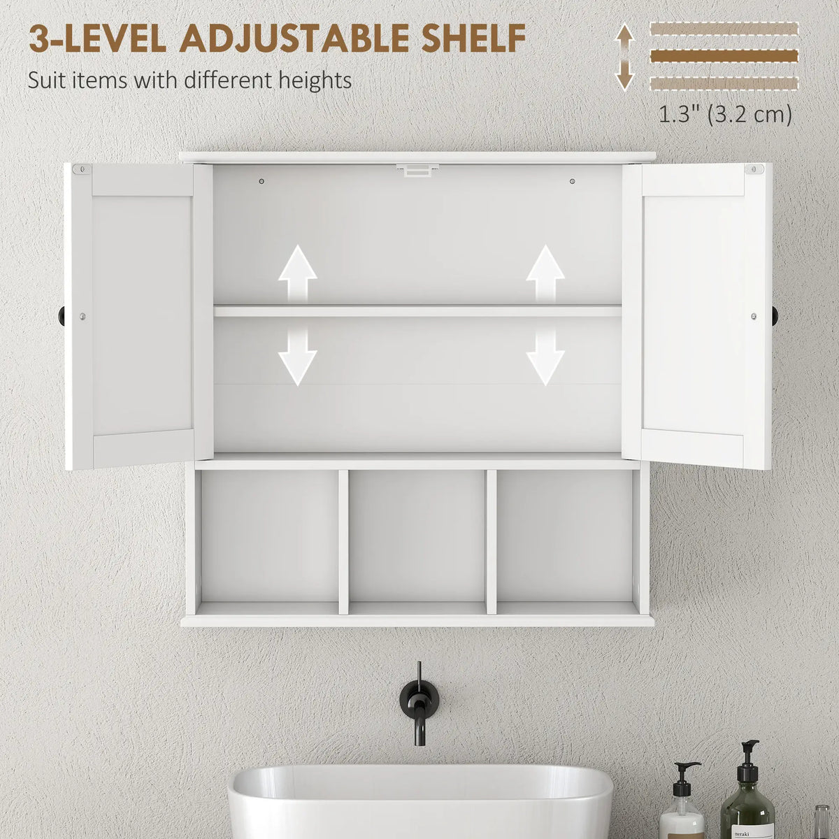 Farmhouse Wall Mounted Medicine Cabinet, Adjustable Shelf, White Wall Mounted Cabinets at Gallery Canada