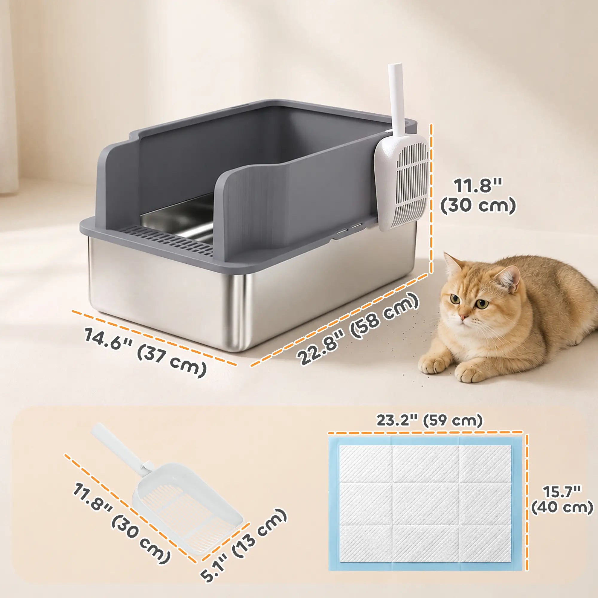 Stainless Steel Sifting Litter Box With Scoop And 10 Pads Cat Litter Box Enclosures at Gallery Canada