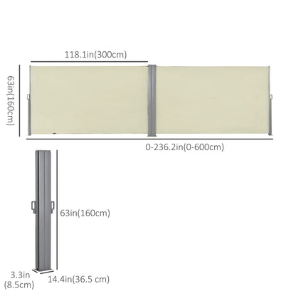 236" x 63" Outdoor Privacy Wall, Retractable Awning, Patio Screen, Cream White Side Awnings at Gallery Canada
