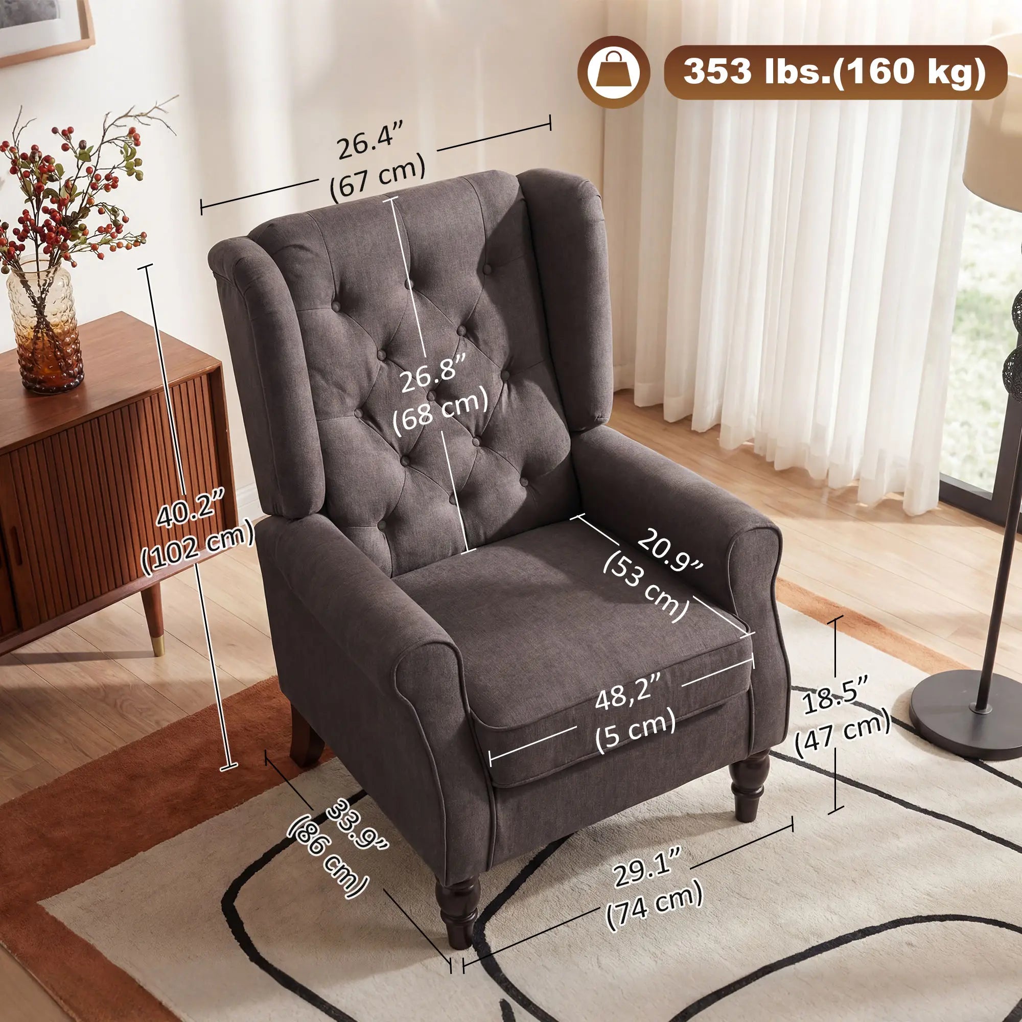 Fabric Accent Chair, Button Tufted Armchair, Wingback, Brown Single Sofas at Gallery Canada