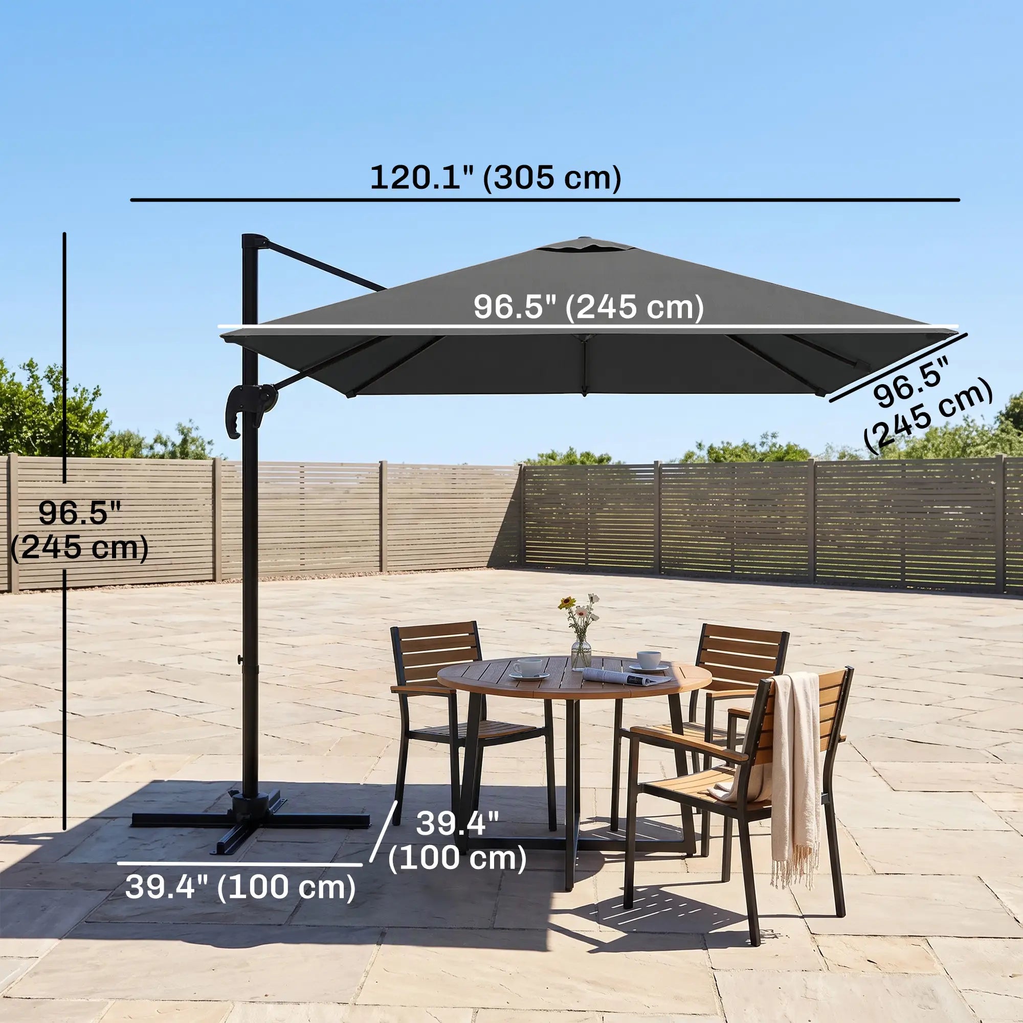 8' x 8' Square Patio Umbrella, 360° Rotation, Aluminum Cantilever, Grey Cantilever Umbrellas at Gallery Canada