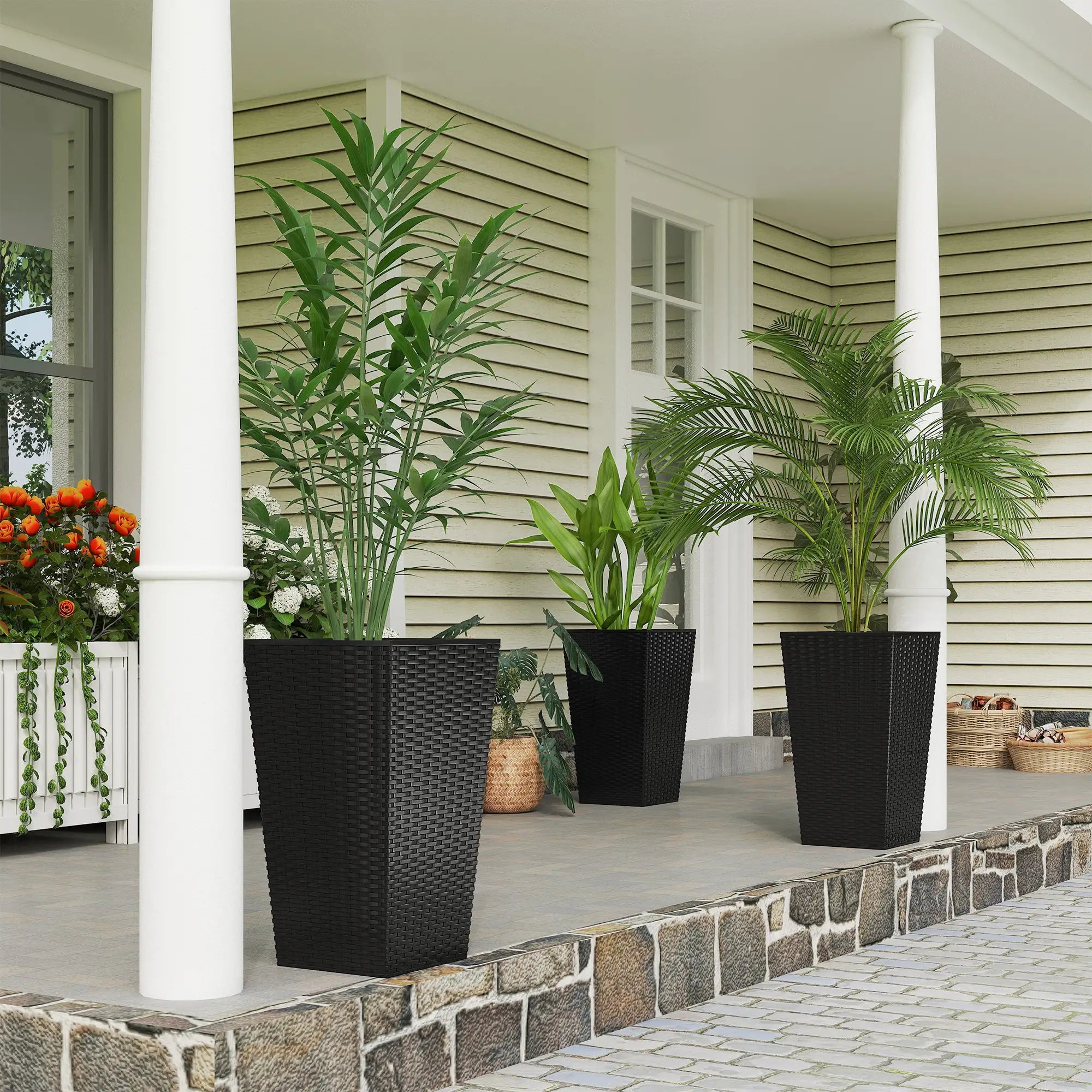 Set of 3 Tall Plant Stand, Outdoor Indoor Flower Pot, Black Garden Accessories at Gallery Canada