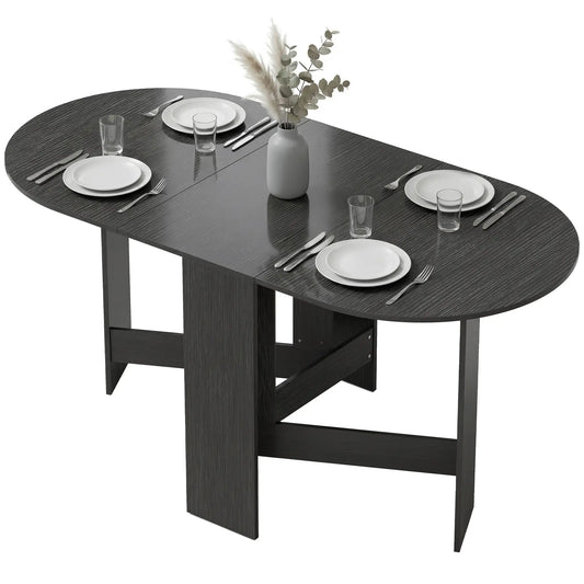 Oval Folding Dining Table, Drop Leaf Kitchen Table, Black