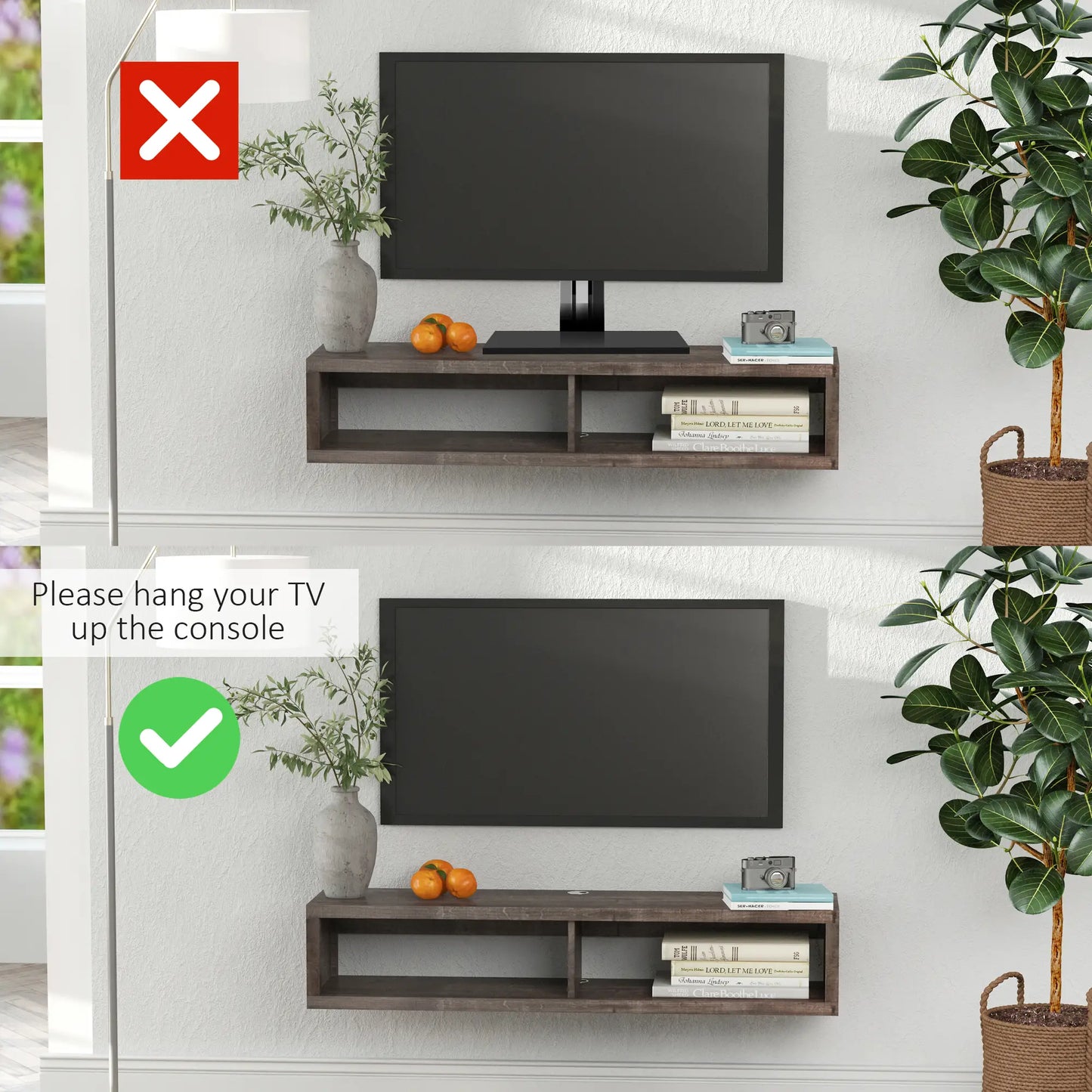 Floating TV Stand for 50" TVs, Wall Mounted, Wood Grain, Dark Grey TV Stands at Gallery Canada