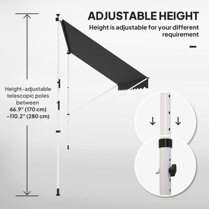 10x5ft Manual Retractable Awning, For Window Door Porch, Black