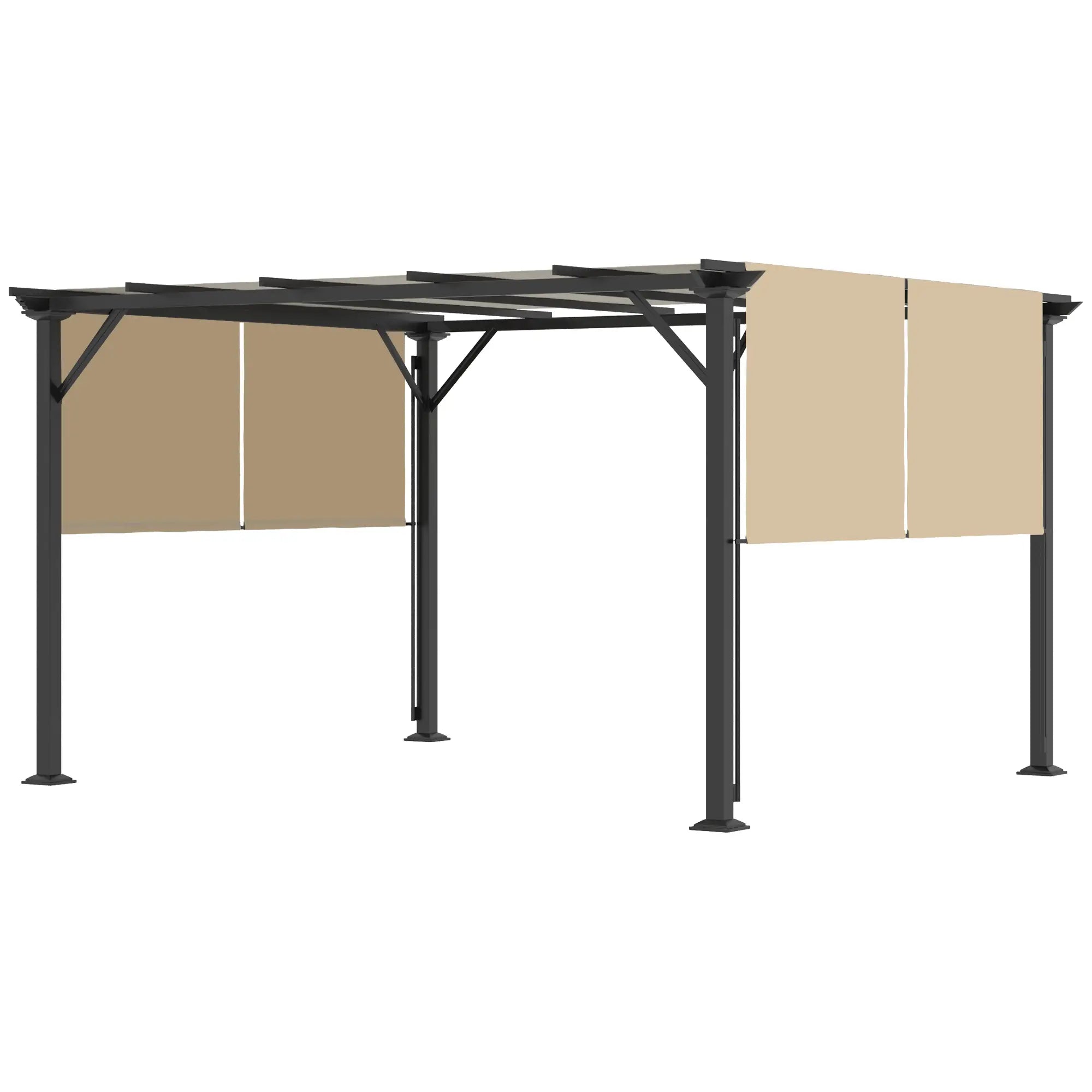 12' x 10' Outdoor Gazebo, Retractable Canopy, Steel Frame, Beige Pergolas Beige, Black at Gallery Canada