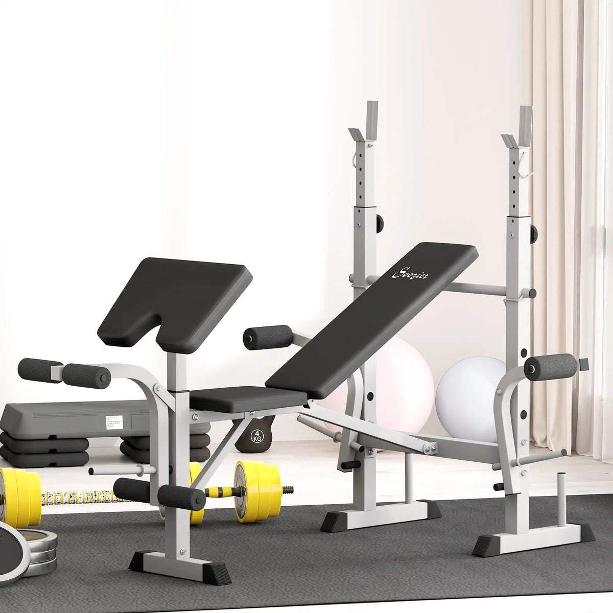 Adjustable Weight Bench, Squat Rack, Preacher Curl Pad, Leg Developer, Grey Weight Benches at Gallery Canada