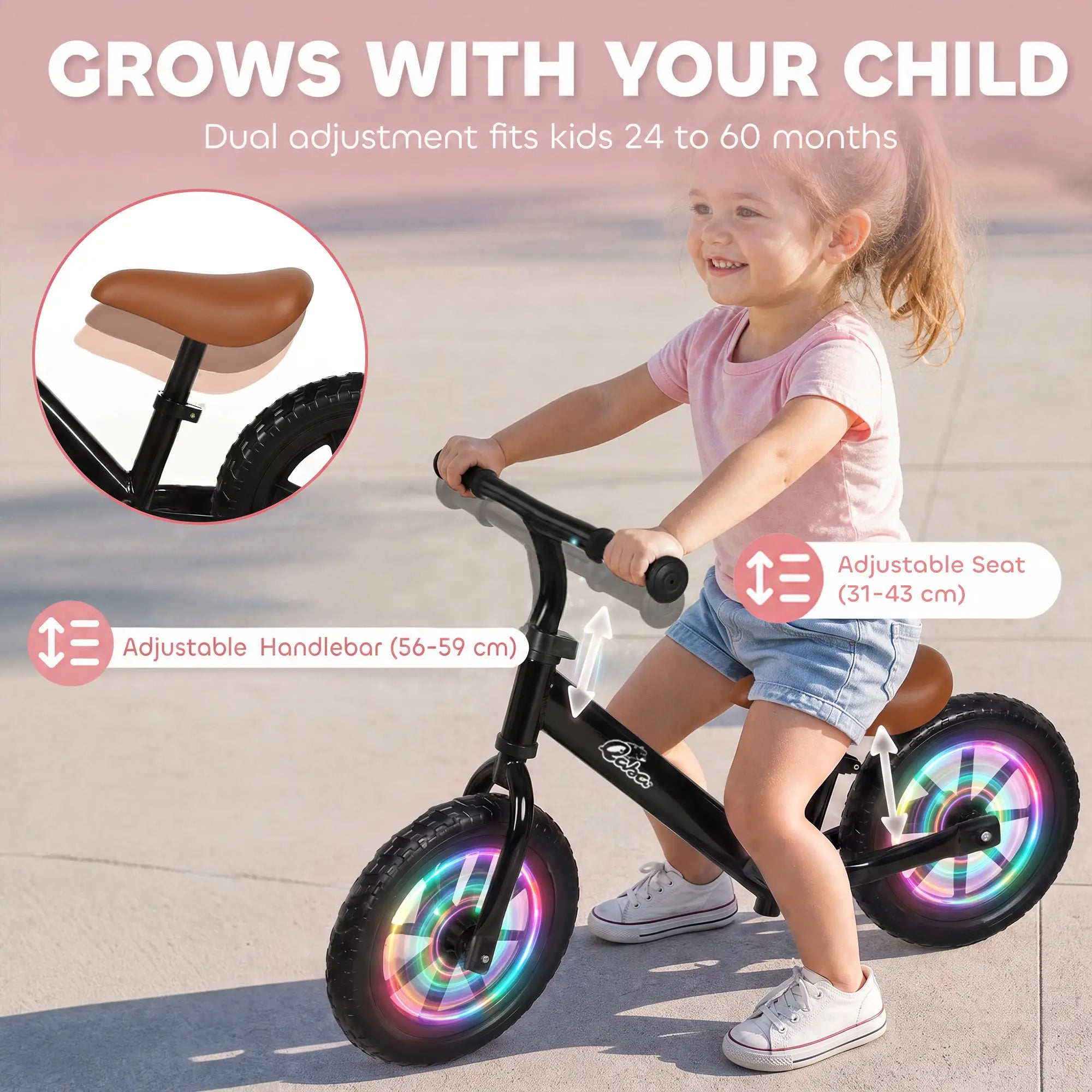 Balance Bike, Adjustable Seat and Handlebar, 2-5 Years Old, Black Riding & Rocking Toys at Gallery Canada