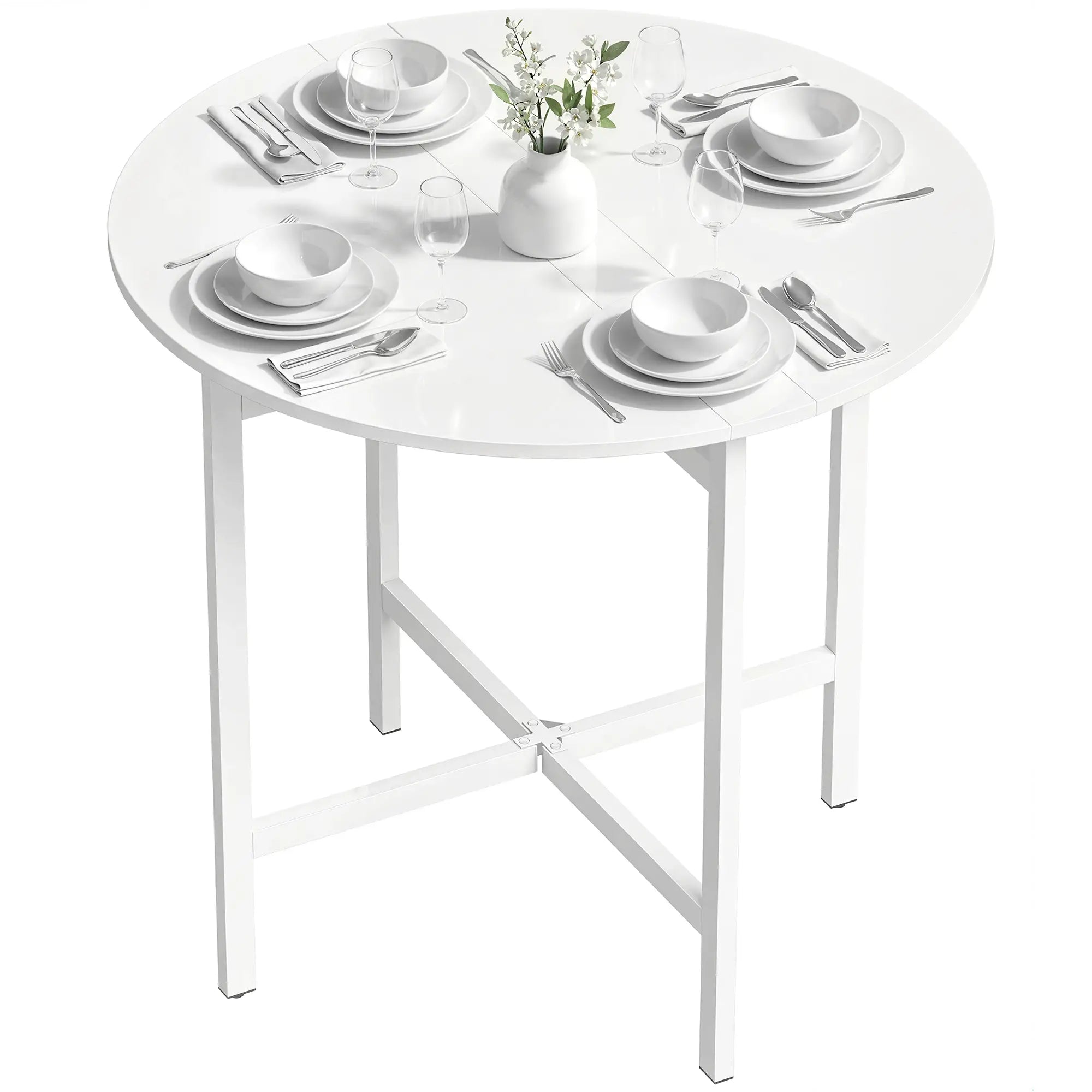 Folding Drop Leaf Dining Table, 80 cm, White Dining Tables White at Gallery Canada