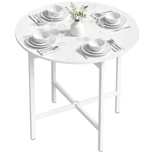 Folding Drop Leaf Dining Table, 80 cm, White