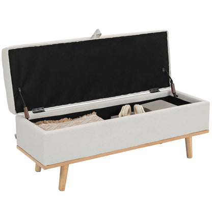 Storage Ottoman Bench with Lift-Up Lid, Wood Legs, Cream White Storage Ottomans & Benches at Gallery Canada