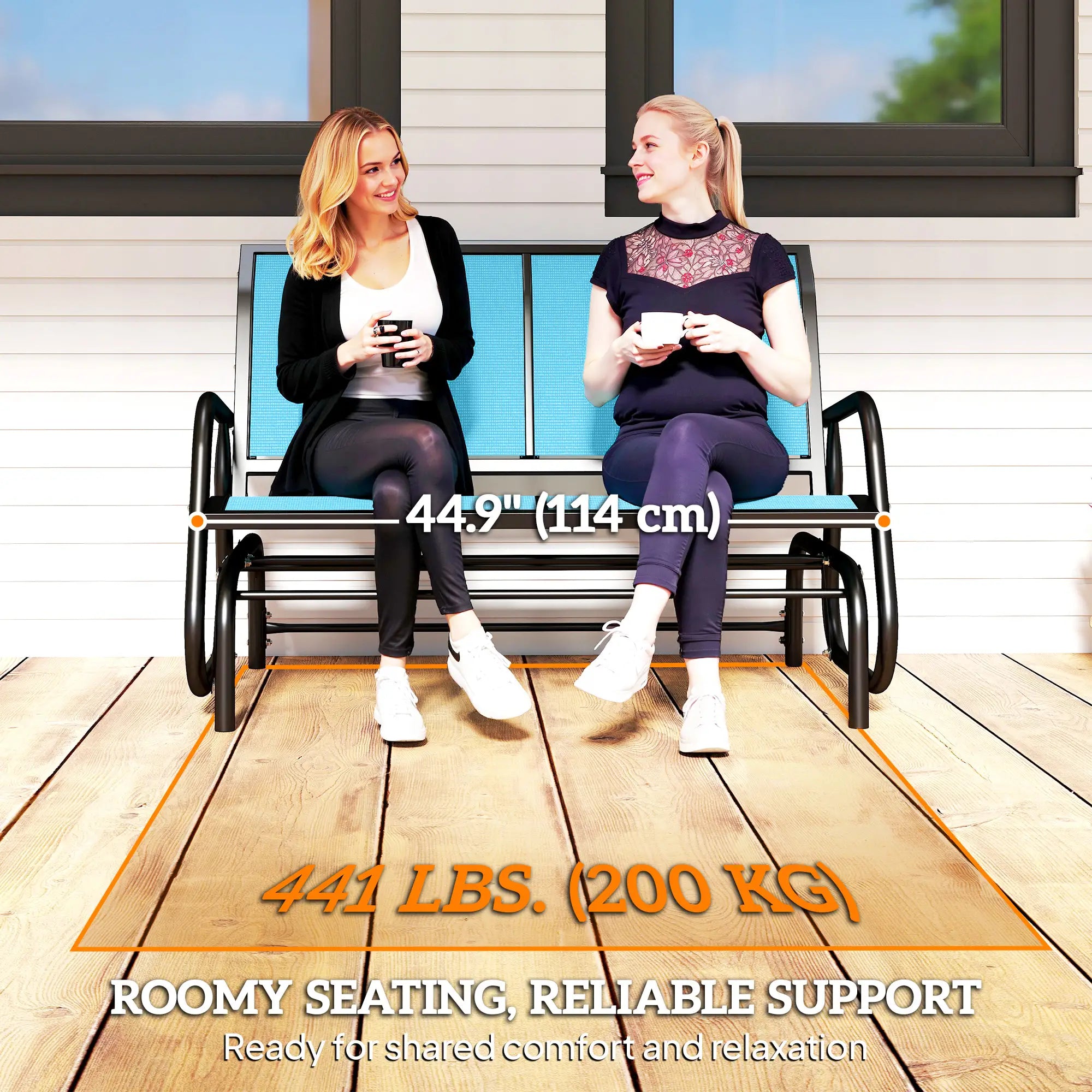 2 Person Outdoor Glider Bench With Steel Frame, Garden Patio Chair, Blue Outdoor Gliders at Gallery Canada