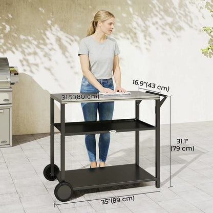 Outdoor Grill Cart, Stainless Steel Tabletop, 3-Tier BBQ Stand, Black Outdoor Grill Carts at Gallery Canada