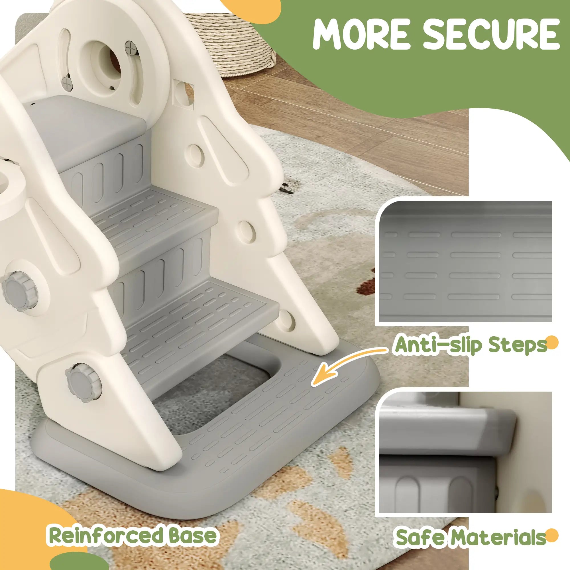 3 in 1 Toddler Slide, Foldable with Basketball Hoop, Climber, Cream White Gym Sets & Swings at Gallery Canada