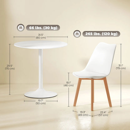 Round Dining Table Set for 4, Pedestal Base, PU Padded Seats, White Dining Table Sets at Gallery Canada