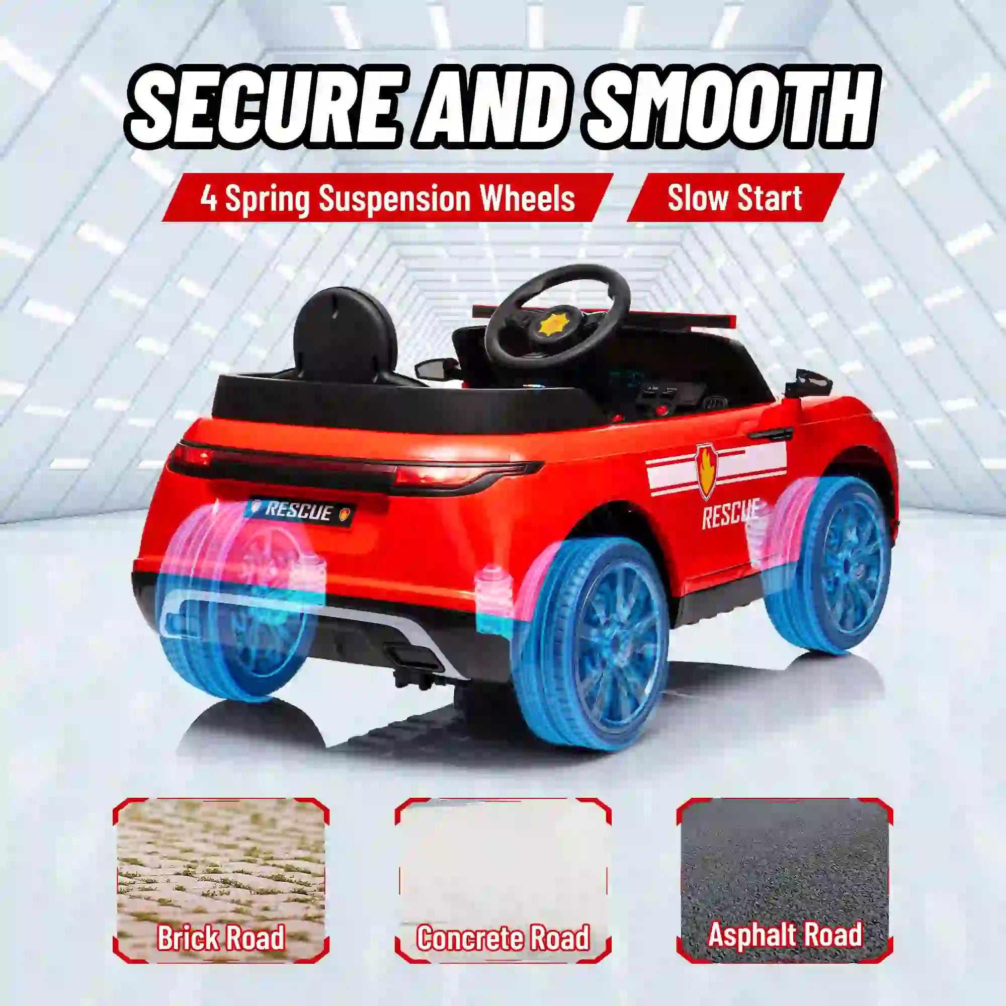 12V Kids Electric Fire Truck, Remote Control, Spring Suspension, Red Electric Toy Cars at Gallery Canada