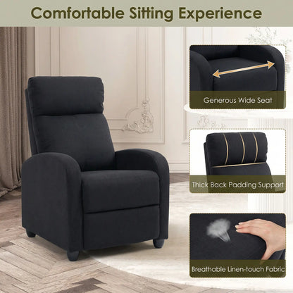 Fabric Recliner Chair, Manual Reclining Sofa, Padded Seat, Black Single Sofas at Gallery Canada