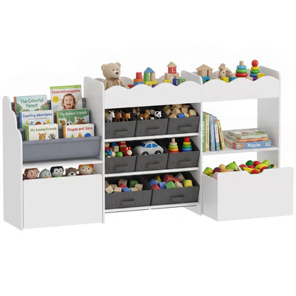 Kids Toy Storage Organizer, Bookshelf with 8 Fabric Bins, 2 Rolling Drawers, White Bookshelves & Bookcases at Gallery Canada