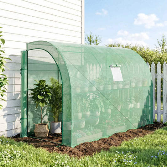 Walk-in Lean-to Greenhouse, 10' x 5' x 7', PE Cover, Green Greenhouses Green at Gallery Canada