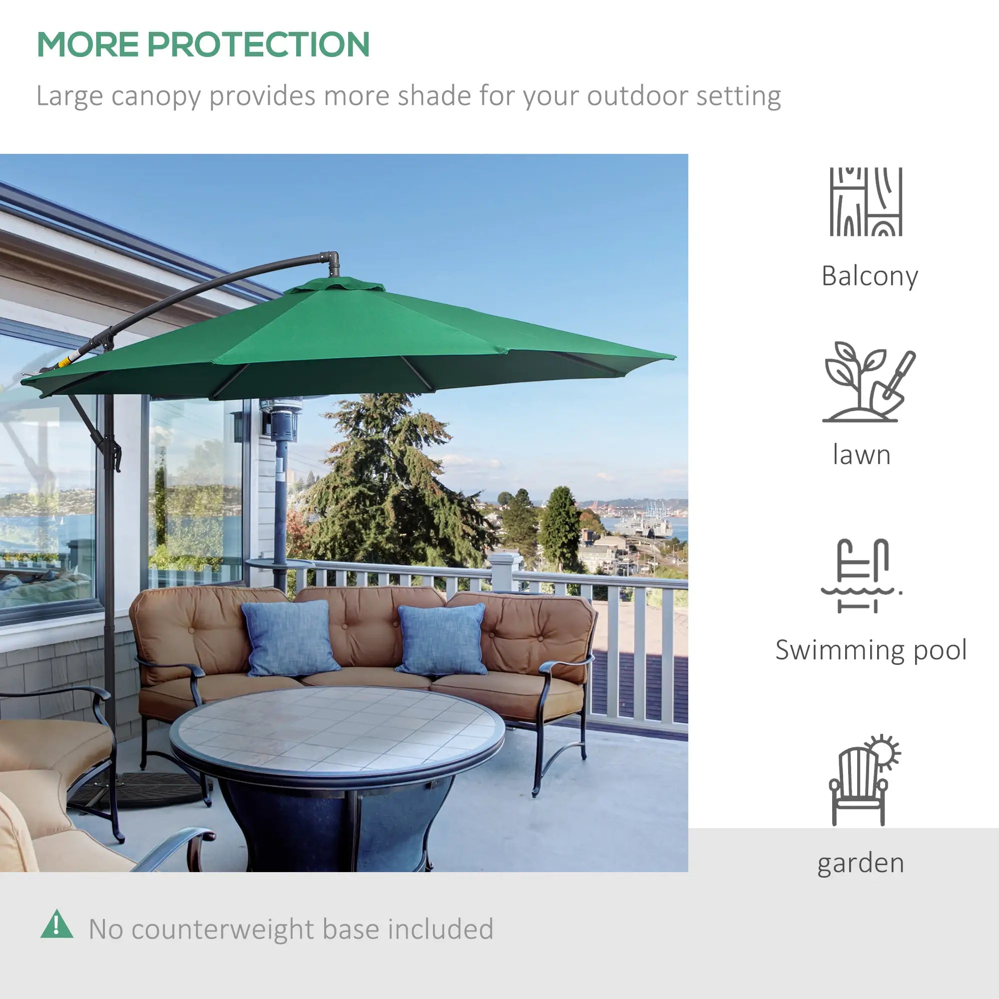 10' Deluxe Patio Umbrella, Offset Sunshade with Crank, Dark Green Cantilever Umbrellas at Gallery Canada
