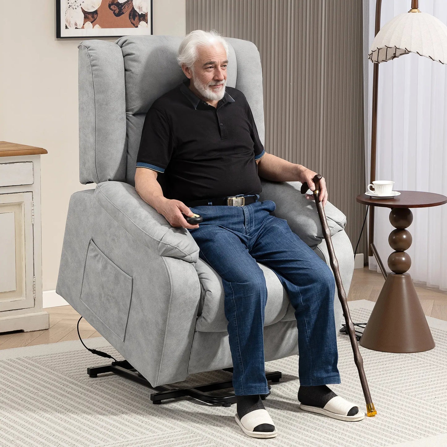 Electric Recliner Chair, Microfibre Upholstered, Remote Included, Light Grey Sofas & Reclining Chairs at Gallery Canada