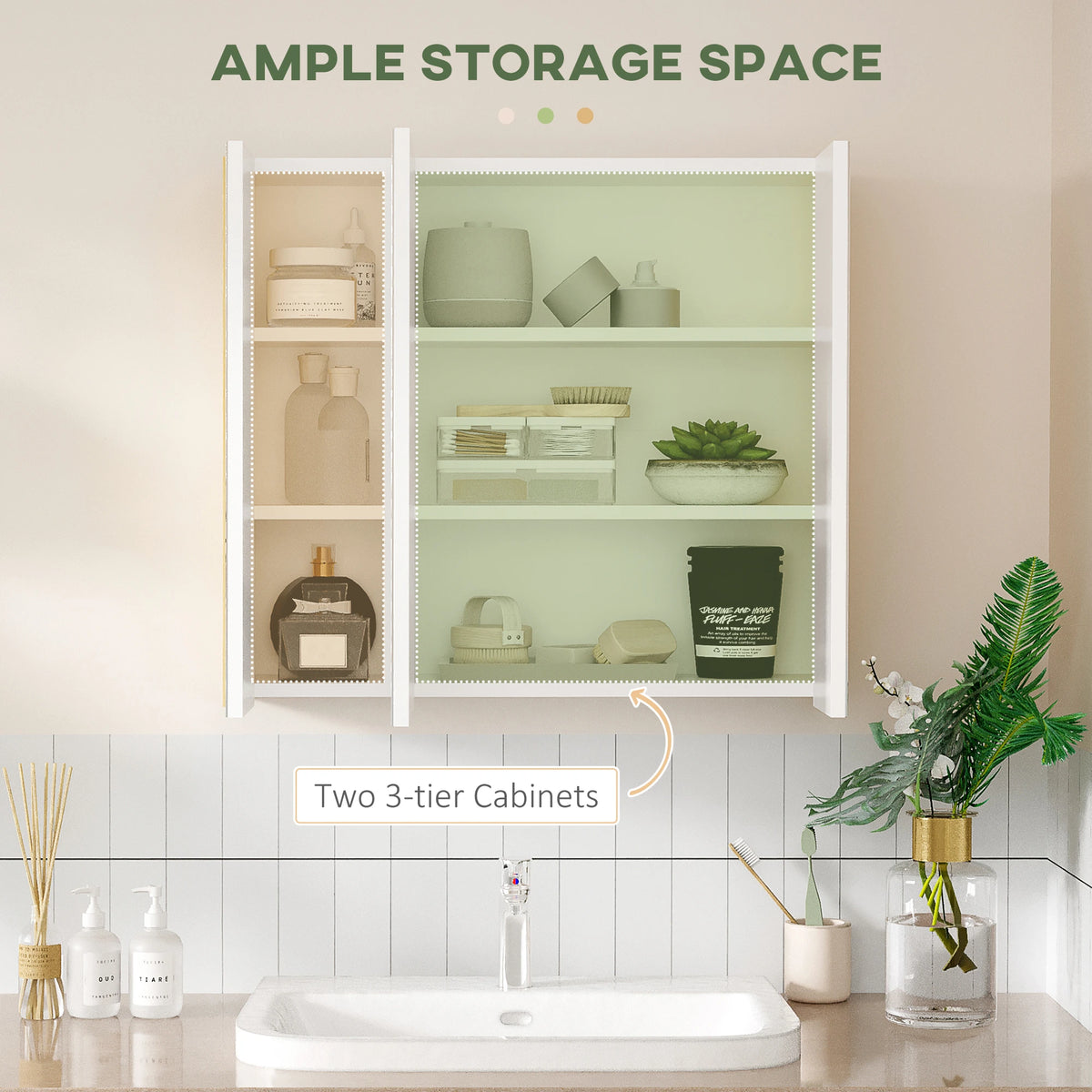 Wall Mounted Medicine Cabinet, Mirror, 3 Doors, Adjustable Shelves, White Mirror Medicine Cabinets at Gallery Canada