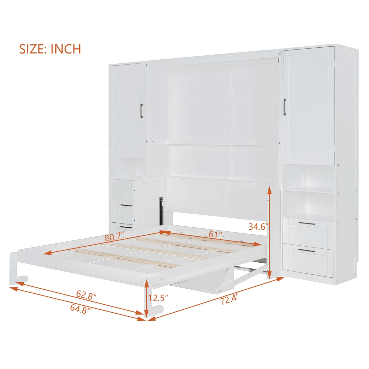 Murphy Bed with Closet, Drawers, Shelves, 114" L x 17" W x 87" H, White Bed Frames at Gallery Canada