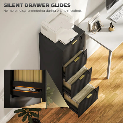 Lockable 4 Drawer Filing Cabinet, Adjustable Hanging Rails, Black Office Cabinets & Cupboards at Gallery Canada
