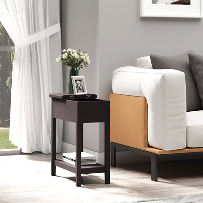 Flip Top End Side Table with Cabinet, Bottom Shelf, Dark Coffee Side Tables at Gallery Canada