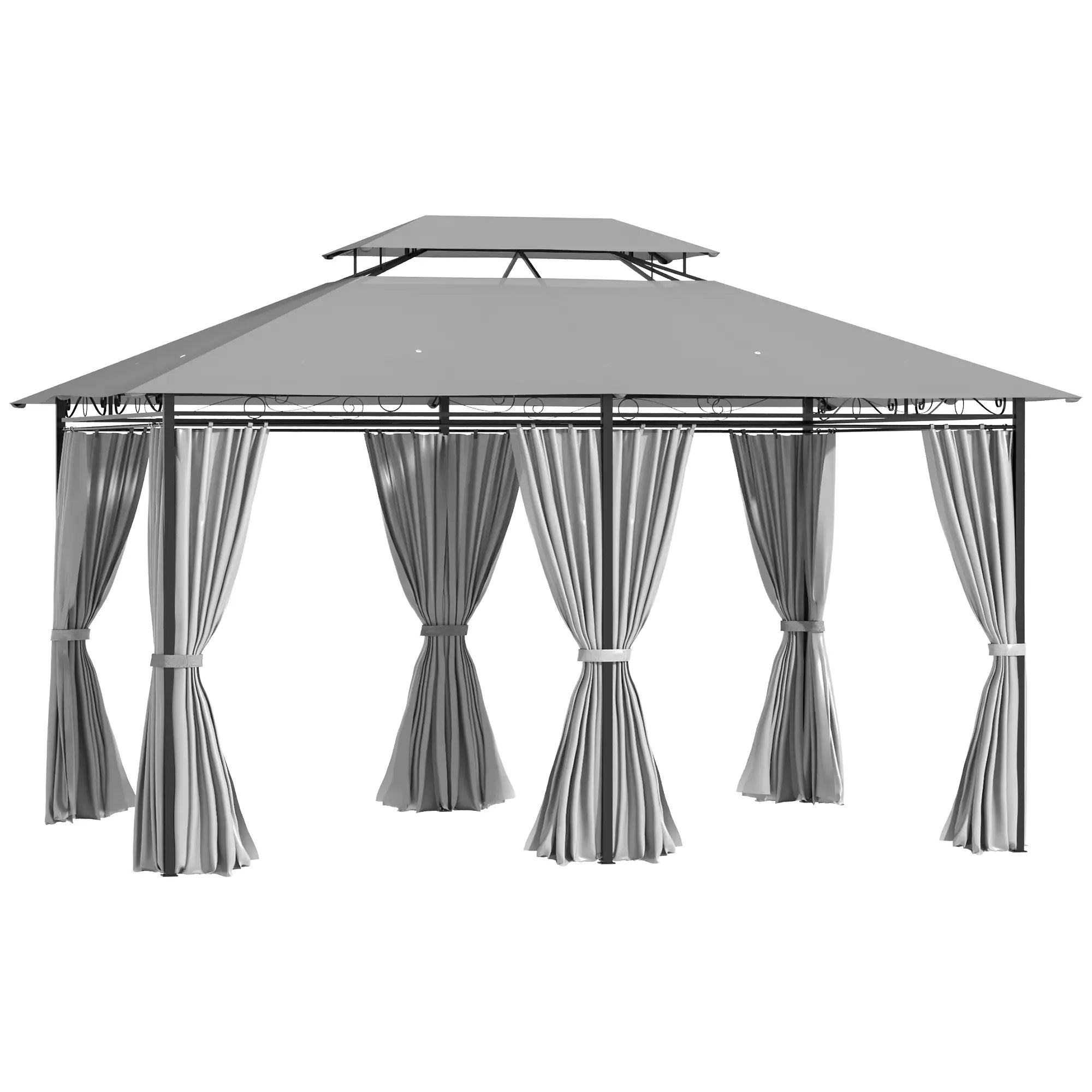 10' X 13' Patio Gazebo 2-Tiers Canopy With Curtains, Dark Grey Gazebos Dark Grey at Gallery Canada