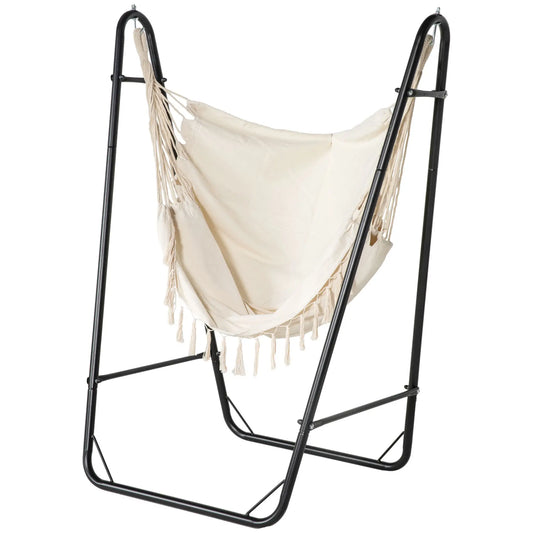 Hammock Chair With U Shape Stand, Side Pocket, Cream White Hammock Swings Black, Cream White at Gallery Canada