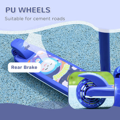 3 Wheel Kids Scooter, Adjustable Height, Rear-Fender Brake, LED Light, TPE Handlebar, Blue Scooters at Gallery Canada