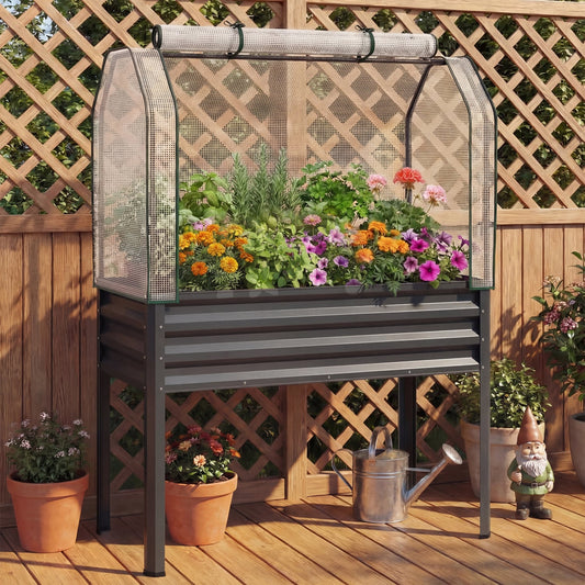 Galvanized Raised Garden Bed With Legs, Greenhouse Cover, Gray Raised Garden Beds Gray at Gallery Canada