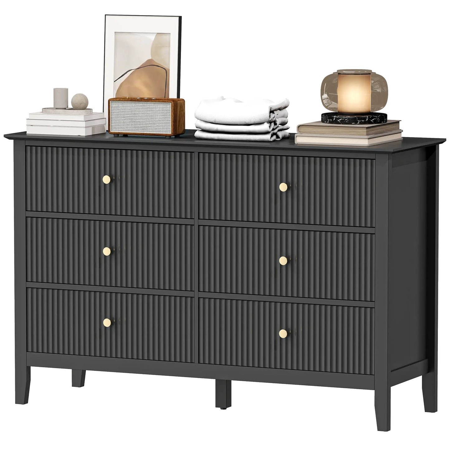 Modern 6 Drawer Dresser, Double Chest, Black Storage Cabinets Black at Gallery Canada