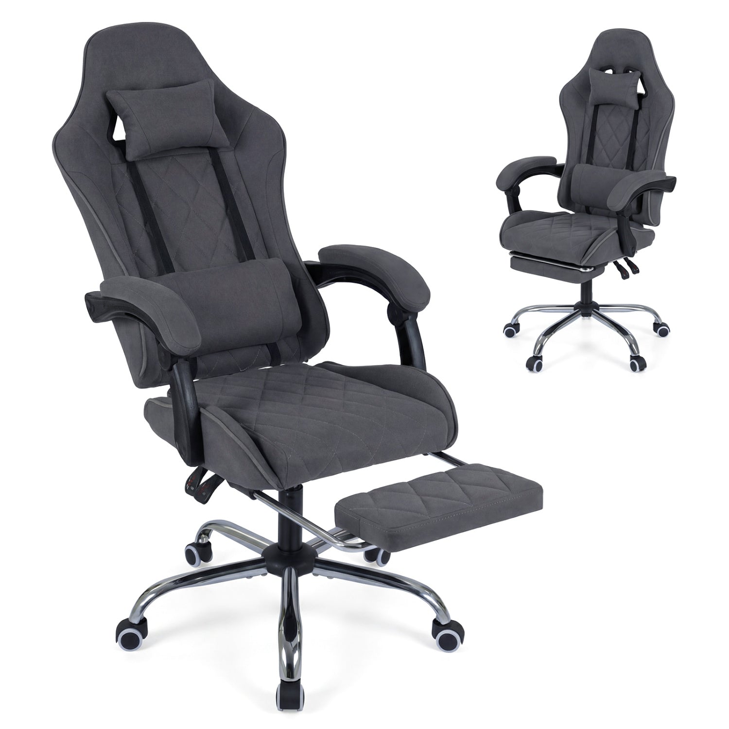 Gaming Chair Height Adjustable Computer Chair with Headrest and Lumbar Support, Gray Gaming Chairs at Gallery Canada
